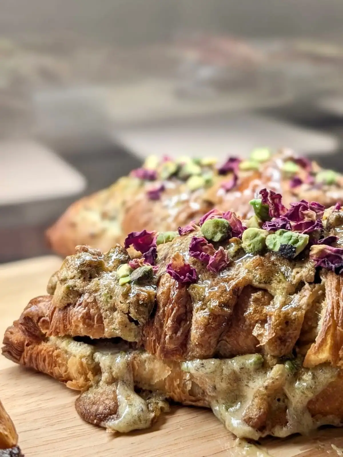 A pistachio and rose danish.